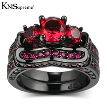 

KNSupreme Double ring gold-color unique red zircon fashion party women Anniversary day gifts wholesale wedding engagement ring
