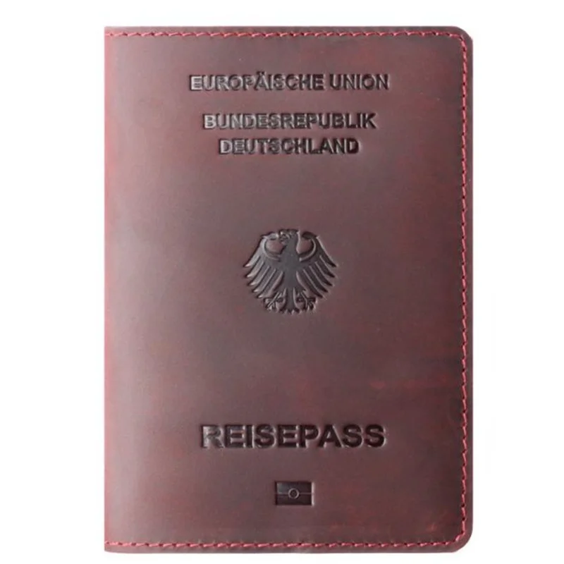 Обложка для паспорта из натуральной кожи Германии, предназначенная для Deutschland Crazy Horse, кожаная визитница, чехол для паспорта - Цвет: Wine Red