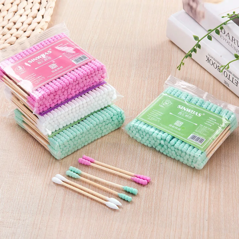 

100Pcs/pack Disposable Cotton Swab for Women Makeup Wood Sticks Double Head Ears Cleaning Medical Cotton Swab Stick Health Care