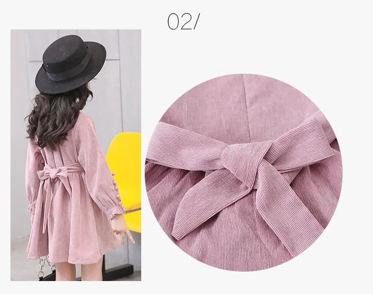 2017 New Autumn Vintage Style Baby Girl Velvet Dress Bowknot Lantern Sleeve Winter Kids Corduroy Pompoms Dresses for Girls (1)
