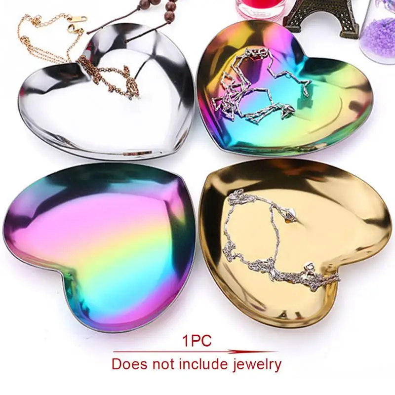 

Heart Shape Jewelry Tray Serving Platter Storage Holder Easy Clean Stainless Steel Desktop Organizer for Bracelet Earring #137