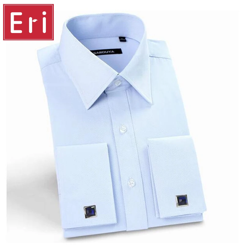 French Button Dress Shirts Mens Brand Formal Non Iron Wedding Shirt
