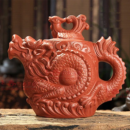 

Yixing teapot Dragon and phoenix teapot 470cc big capacity chinese tea set handicraft Red Dragon Relief Pot kung fu teaset