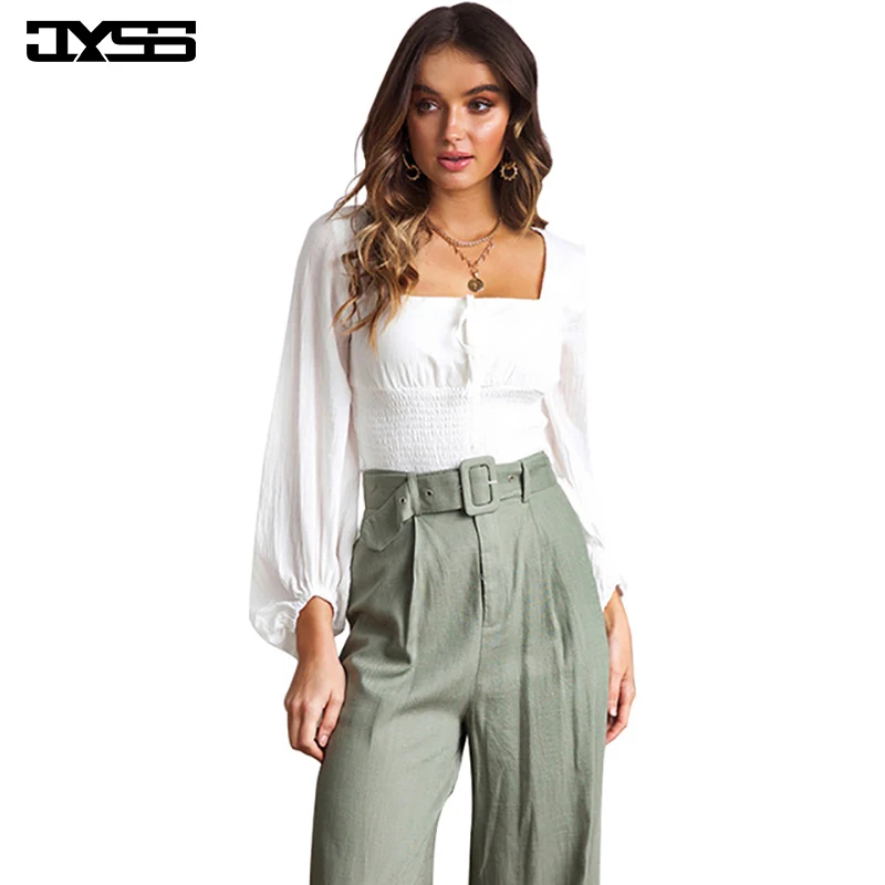 

JYSS autumn sweet white blouse women square collar lady cotton short blouses lantern sleeve womens tops and blouses 81767