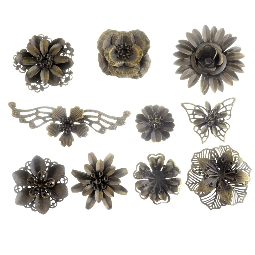 Free shipping 2PCs Antique Bronze/White K Filigree Flower Wraps Connectors Embellishments Crafts Gift Decoration DIY