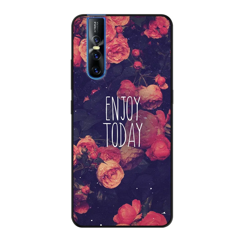 For Vivo V15 Case Cover Flowers Black silicone Soft Cover For Vivo V15 Pro V 15 Popular Phone Back Cases Shells Coque V15Pro