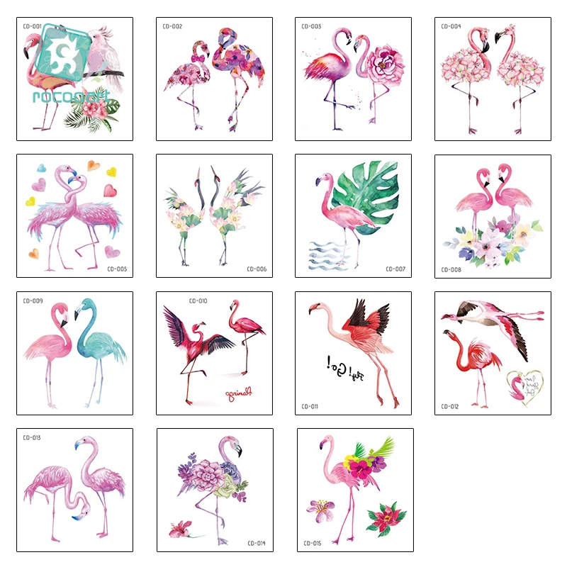 New Watercolor Flamingo Temporary Tattoo Stickers Colorful Birds Couple flamingos Fake Tatoos Waterproof Body Art hand Tattoo