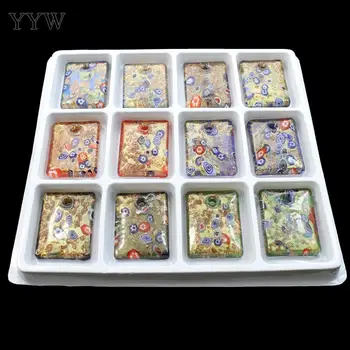 

Inner Flower Jewelry Making Lampworked Glass Pendants Famous Brand Rectangles 34x45x9mm Hole Approx 4mm Gold Sand Mixed Color