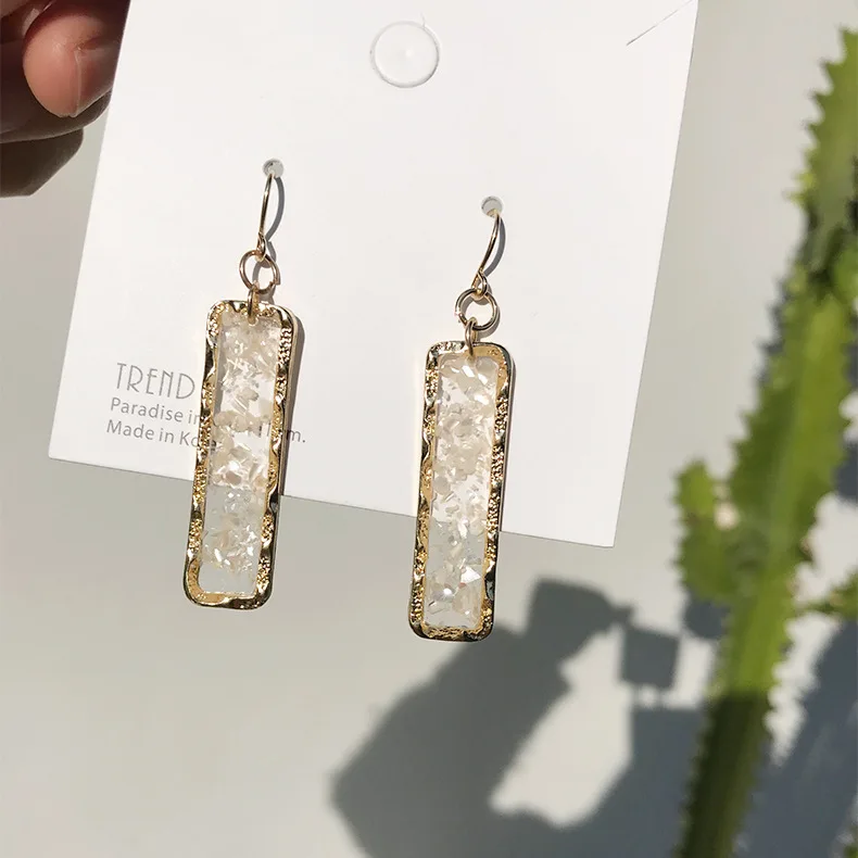 

2019 New Transparent Oil Dripping Gold Rectangle Geometric Dangle Earrings For Women Ladies Chic Korean Fashion Jewelry Summer