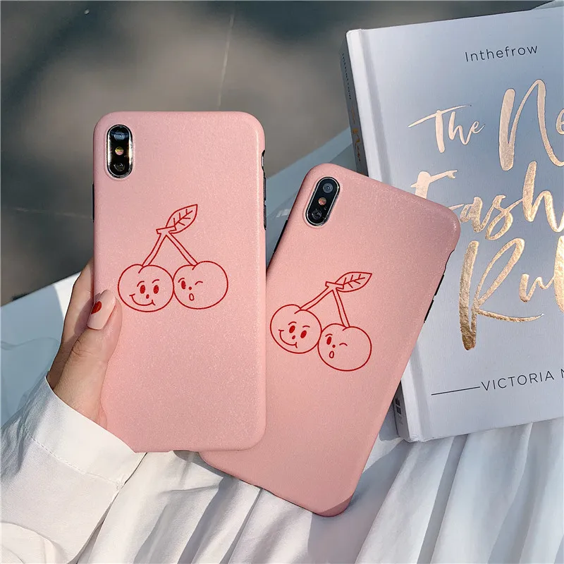 

Cute Cherry Phone Case For iphone 6 6s 7 8 plus Cover Fashion Silk Pattern Soft Cases For iphone X XR XS Max Matte Back Case
