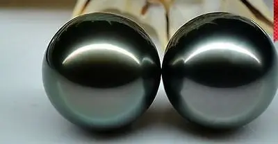 

ry00499 elegant AApair 11-10mm tahitian black loose pearl half drilled earring A0422