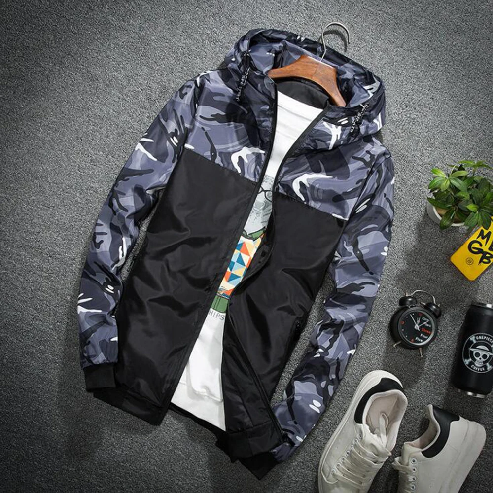 Men Hip Hop Streetwear Hooded Jackets Men'S Camouflage Color Block Pullover Bomber Hooded Jacket Fashion Tracksuit Plus Size 5XL