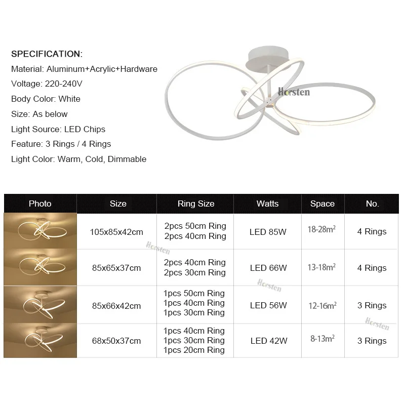 Horsten креативные современные светодиодные потолочные лампы Простые индивидуальные алюминиевые кольцевые потолочные лампы для гостиной спальни ресторана 220 В