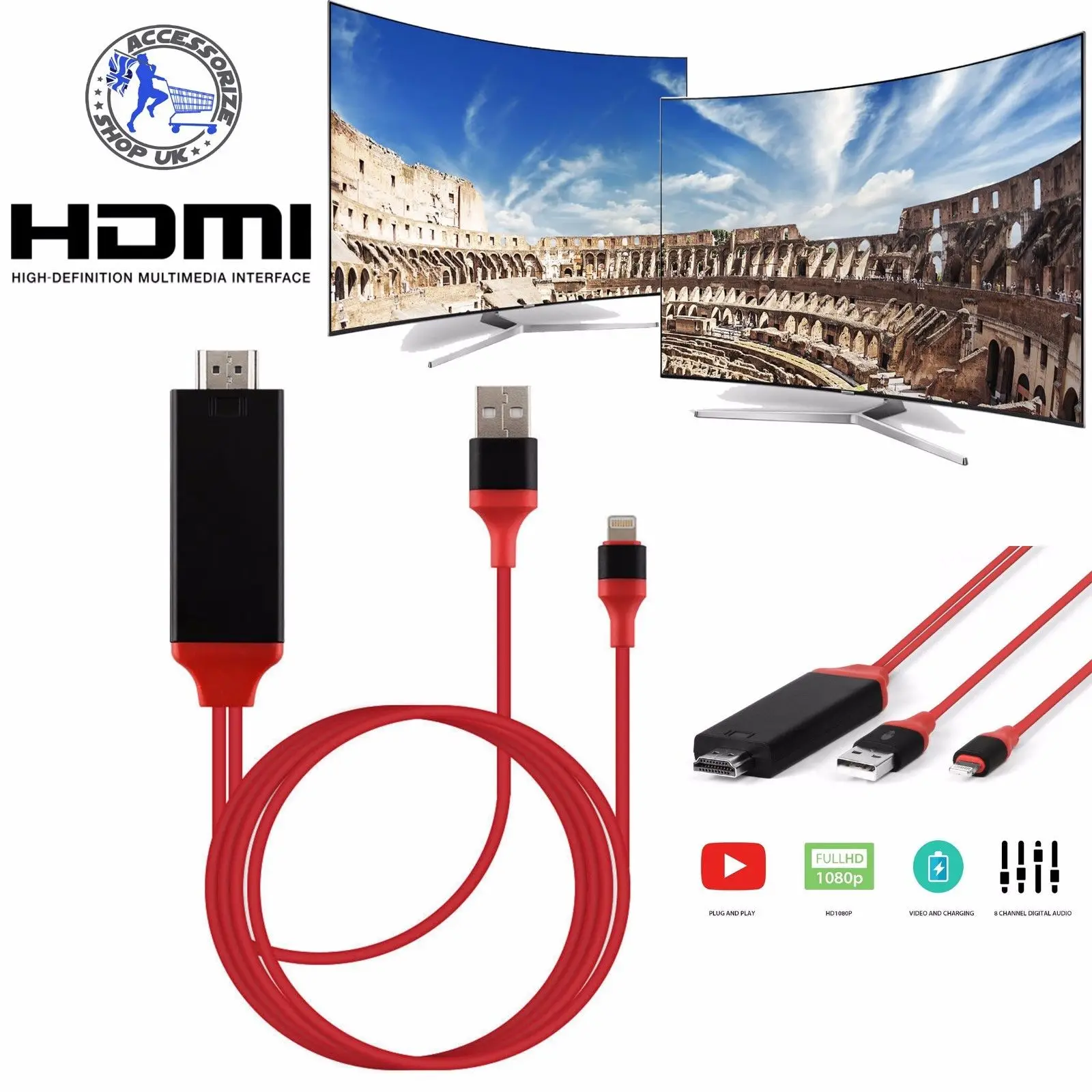 8 Pin Lightning для ТВ HD tv зеркальный кабель HDMI AV адаптер для Android iPhone