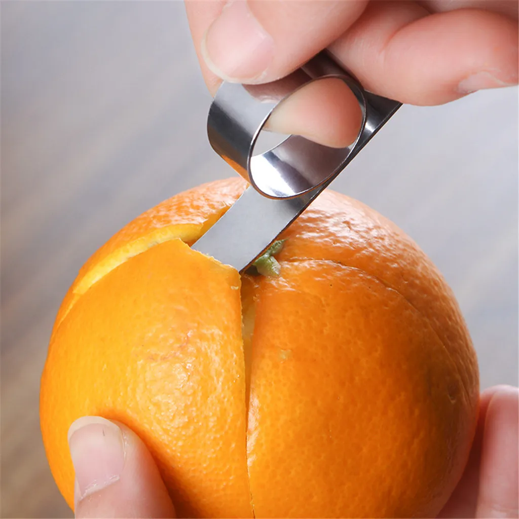 2pc Steel Fruit Tool Creative Kitchen Orange Peeling Tool With Ring Open Lemon Slicer Fruit Peeler Finger Type Cleverly#p4