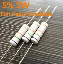 10pcs/lot 0.1R~910K 5W 10K 15K 18K 20K 22K 24K 10KR 15KR 18KR 20KR 22KR 24KR ohm 5% metal film resistor color ring resistance 5W
