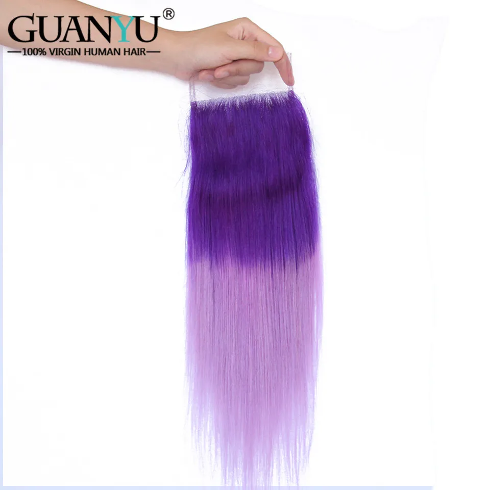 Guanyuhair Ombre # фиолетовый/светло фиолетовый 3 Связки с 4x4 синтетическое закрытие