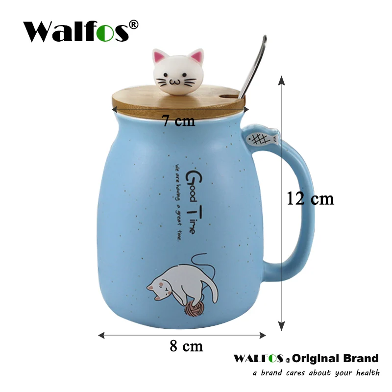 WALFOS новая термостойкая чашка с изображением кунжутного кота, цветная мультяшная чашка с крышкой, керамическая кружка с изображением котенка, молока, кофе, детская чашка