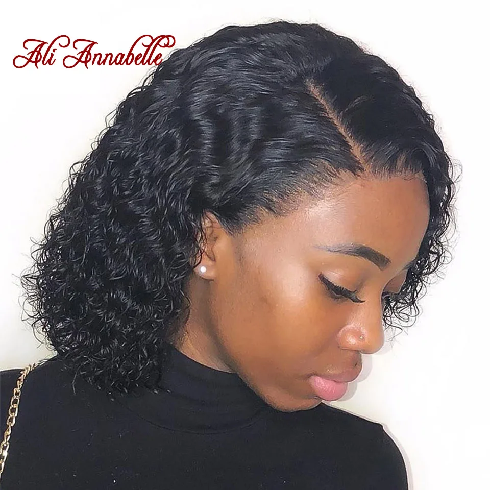 

Lace Front Human Hair Wigs Peruvian Deep Wave Human Hair Short Bob Wig with Pre Plucked Hairline 150% Density Hair Wigs