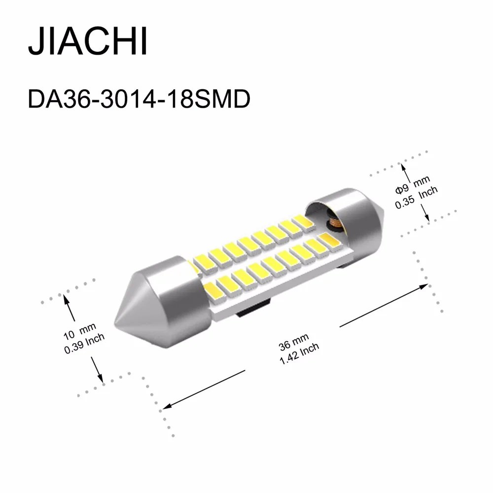 

JIACHI 10PCS C5W Festoon 36MM Led Bulb 6418 3014Chip 18SMD No Polarity For Car Dome Reading Map License Plate Light White 12-24V