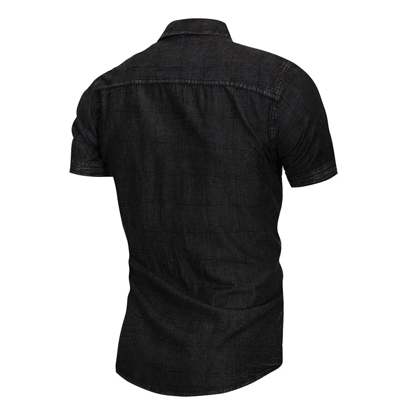 UNIVOS KUNI, новинка, модные повседневные рубашки, мужские облегающие рубашки с коротким рукавом, однотонные мужские рубашки в клетку, хлопок, мужские джинсовые рубашки Q573