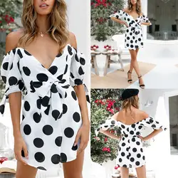 Vestidos 2019 женские платья летнее платье Женская мода плюс размер точка Бандаж с v-образным вырезом короткий рукав Camis свободное платье