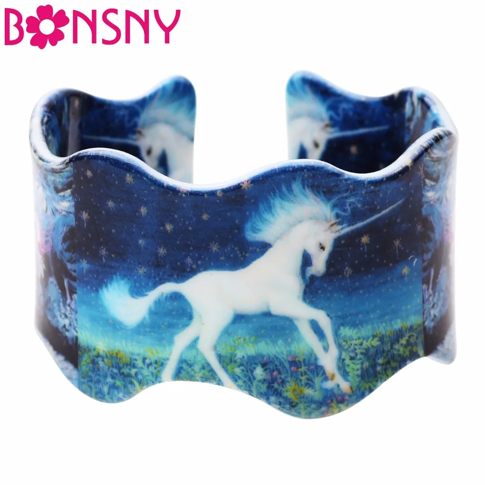 Bonsny акриловый узор любовь широкая лошадь женский браслет животные ювелирные