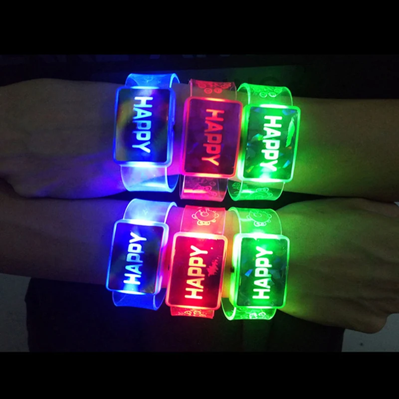 Electric Light Up Luminous Flashing Happy Bracelet Festival Rave Children Watch Led Lighting Up Toys for Kids Children Christmas