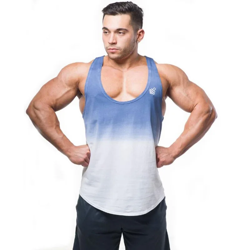 GYMPXINRAN летняя майка для мужчин Бодибилдинг Regatas Masculino тренажерные залы хлопковый топик градиент цвета Фитнес Одежда m-xxl