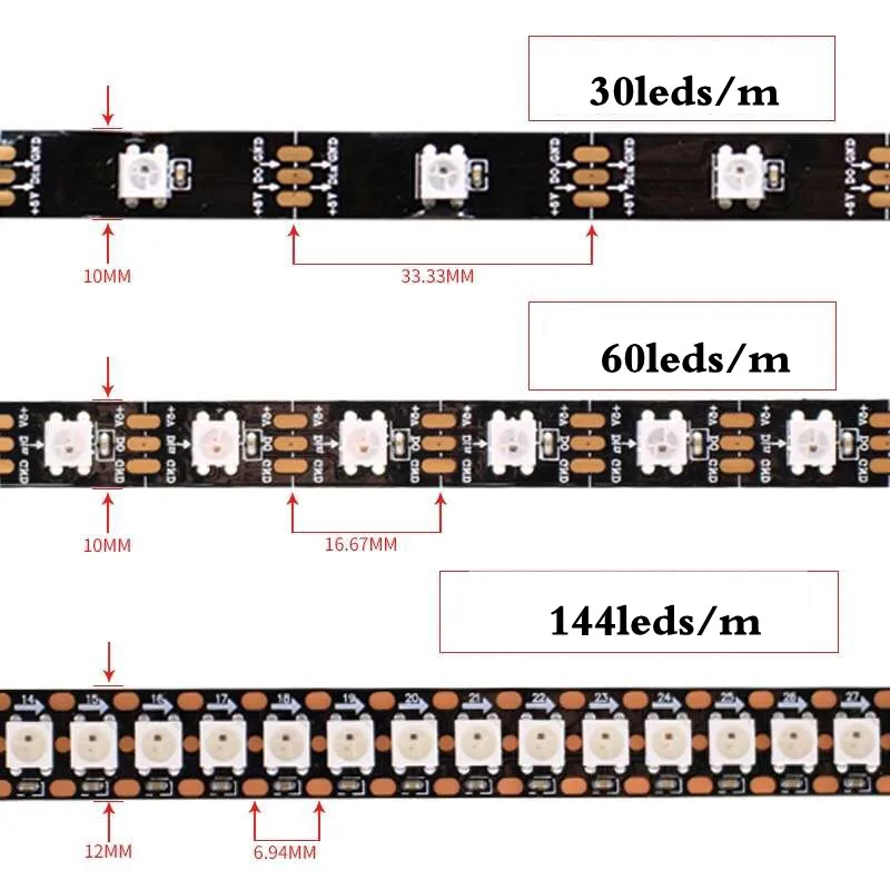 WS2812B DC 5 В Светодиодная лента RGB 50 см 1 м 2 м 3 м 4 м 5 м 30/144 светодиодный s умный адресуемый пиксель чёрно-белые печатные платы WS2812 встроенные лампы IC