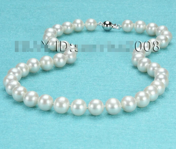 

FREE shipping>>>>>AAA++ 9-10mm white fresh water pearl necklace 14kt/585 solid gold new
