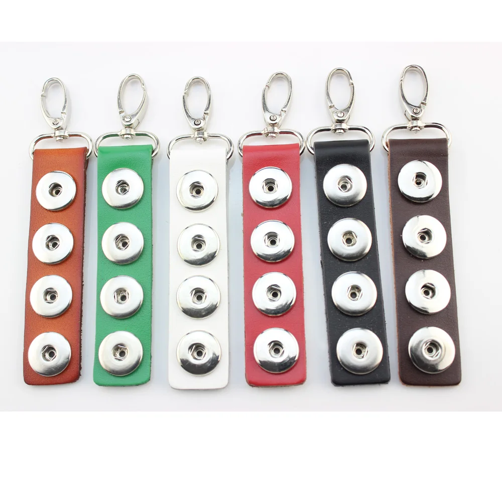 Real Leather Alloy Key Chains Snap Buttons Keyring Fit 18mm Snap Charms