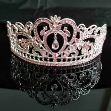 Розовый Золотой Серебряный король короны тиары ручной работы повязка на голову для невесты кристалл свадебная диадема Королева Корона Свадебные аксессуары для волос