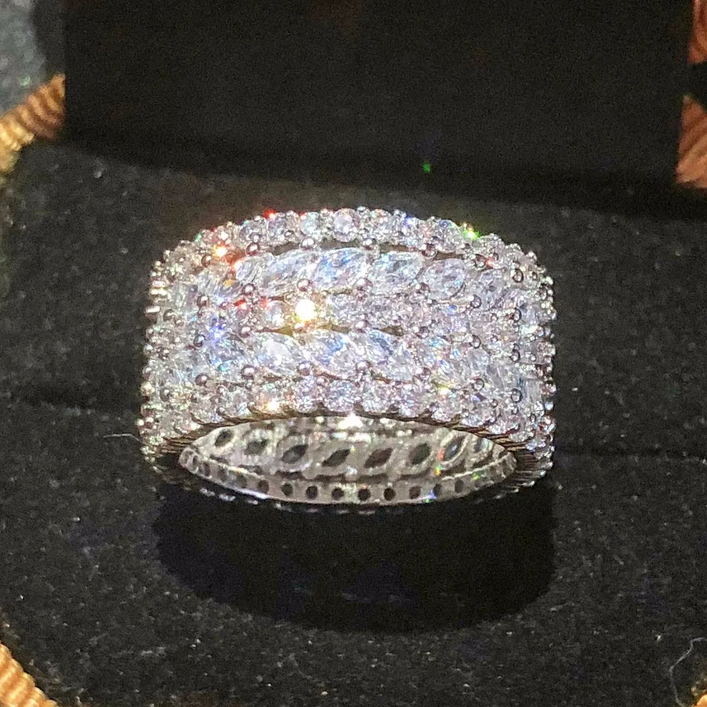 Роскошные 925 пробы серебряные ювелирные изделия бренд маркиза огранка Имитация алмазов живопись полный CZ Обручальные кольца для женщин