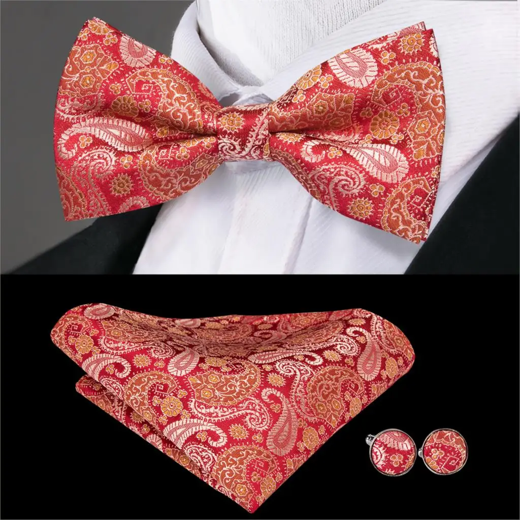 Hi-Tie Роскошный шелковый галстук-бабочка набор для мужчин красная бабочка галстук