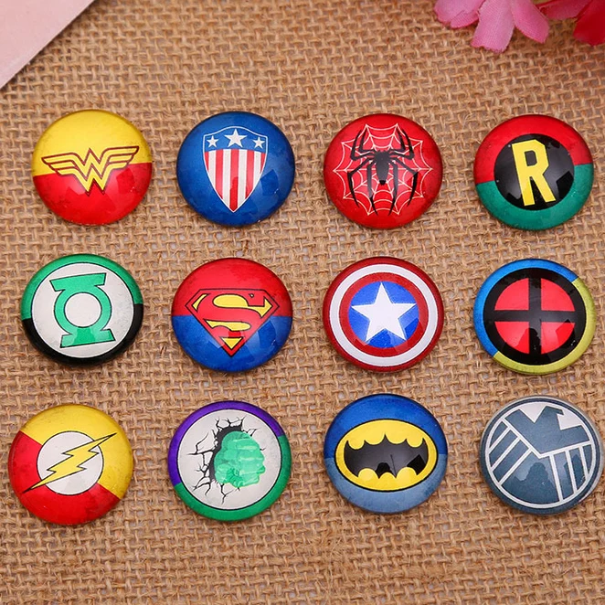 

24pcs 2019 New Round Pattern Avengers Alliance Glass Cabochon 10/12/14/16/20/30mm Jewelry Making Accessories Wholesale