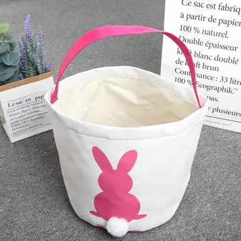 

1PC Easter Basket Canvas Crossbody Bag Rabbit Tail Bucket Tote Casual Handbag For Women Eggs Candies Gifts Party Festival Bags