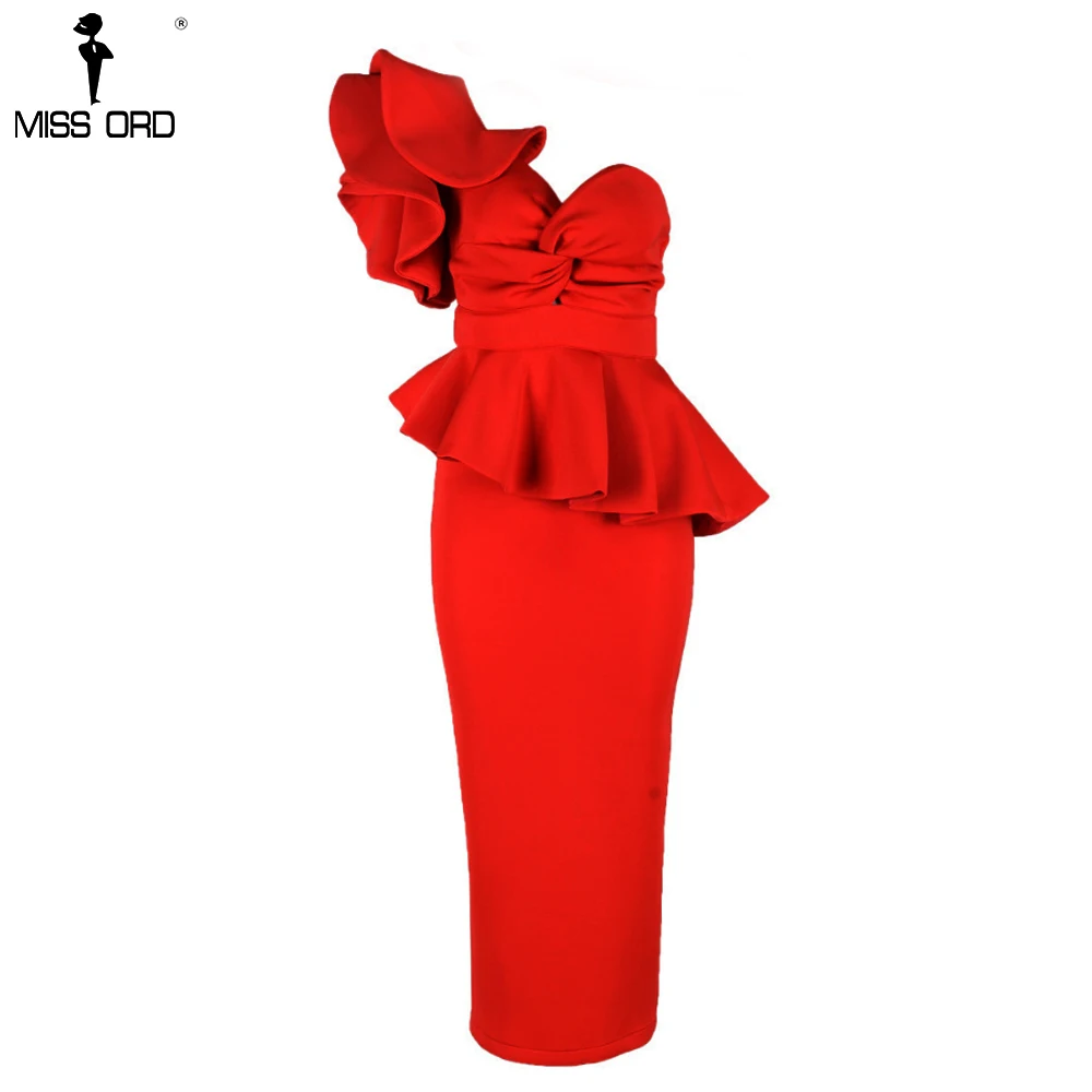 

Missord 2019 Sexy Spring and Summer One-Shoulder Backless Dresses Female Elegant Ruffle Mermaid Dress TB0020-3