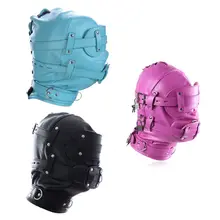 Fetish Mask Head Hood with Lockable Blindfold & Dildo Penis Mouth Gag Costume Bondage Adult Sex Toys BDSM