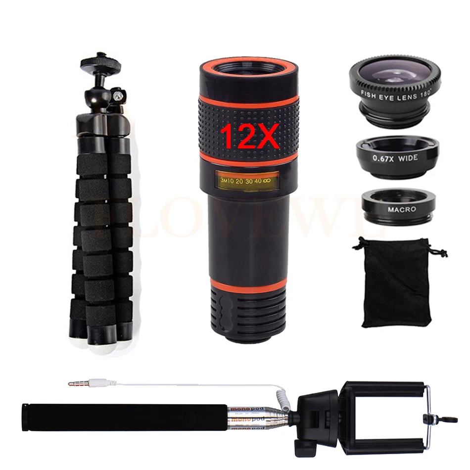 12X Telephoto Zoom Lens Fish eye Wide Angle Macro Camera Lenses Phone