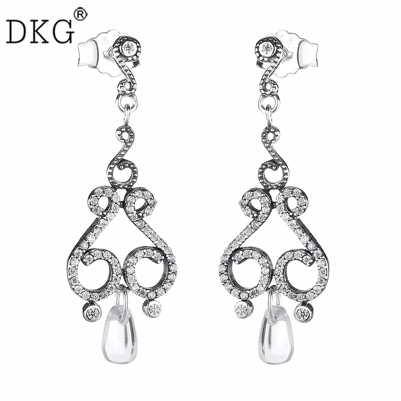 

100% 925 Sterling Silver Swirl Chandelier Earrings with Transparent Cz Long Earrings Fit for Women's Earrings DIY Jewelry