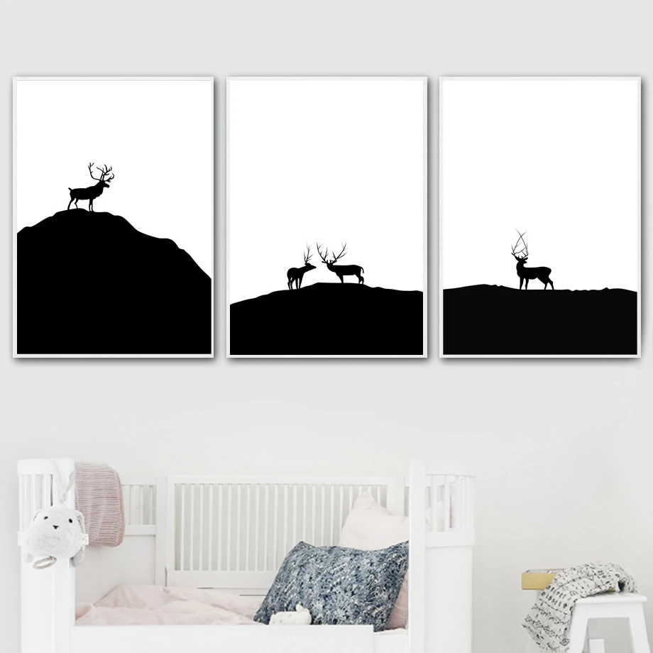 

Abstract Black White Deer Nordic Posters And Prints Wall Art Canvas Painting Animal Wall Pictures For Living Room Home Decor