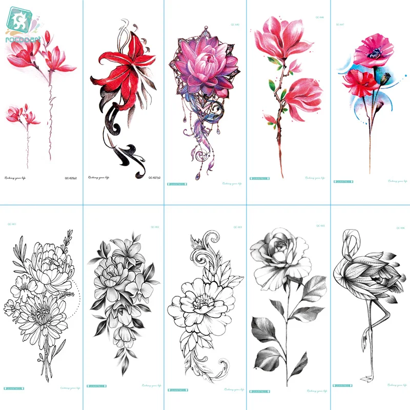 Rocooart-QC595-907-20X10cm-Colorful-tatuajes-temporales-tattoo-sleeves-Body-Art-flowers-Flamingo-Temporary-Tatoos-Sticker