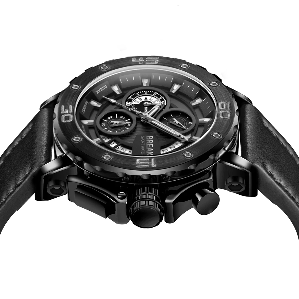 Мужские спортивные водонепроницаемые аналоговые военные часы с хронографом и автоматической датой, кожаные мужские часы Erkek Kol Saati