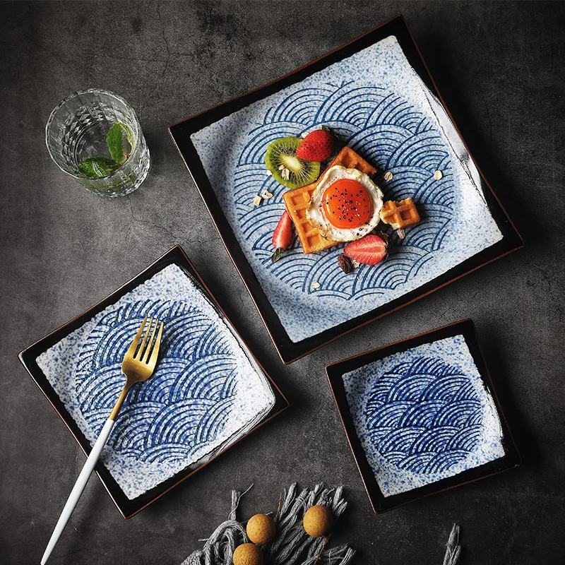NIMITME японский стиль керамическая тарелка для суши Квадратная тарелка для закусок десертная тарелка плоская Ретро тарелка