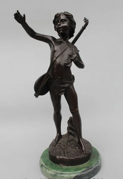 

wholesale factory 15"Western Art sculpture Bronze Marble Guitar Guitarist Boy sculpture Statue