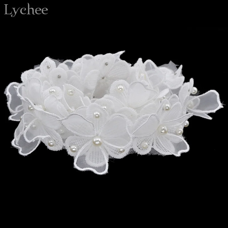 

Lychee 1 Yard Flower Pearl Diamond Lace Edge Trim Wedding Decoration Applique DIY Sewing Craft
