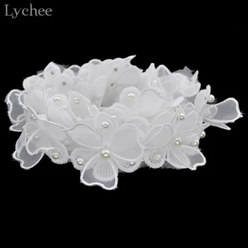 

Lychee 1 Yard Flower Pearl Diamond Lace Edge Trim Wedding Decoration Applique DIY Sewing Craft