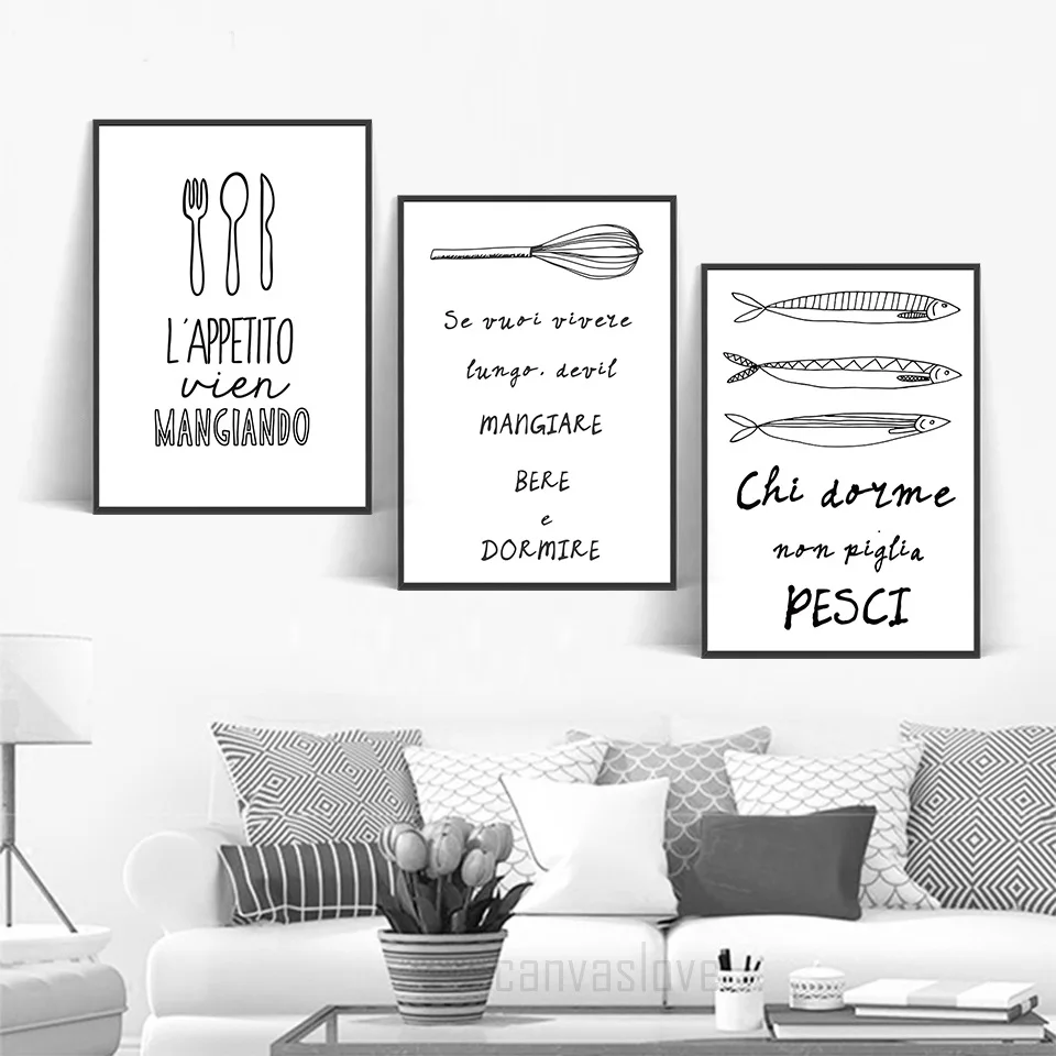 

Nordic wall art Kitchenware fish canvas Painting wall pictures For Living room Scandinavian posters and Prints unframed