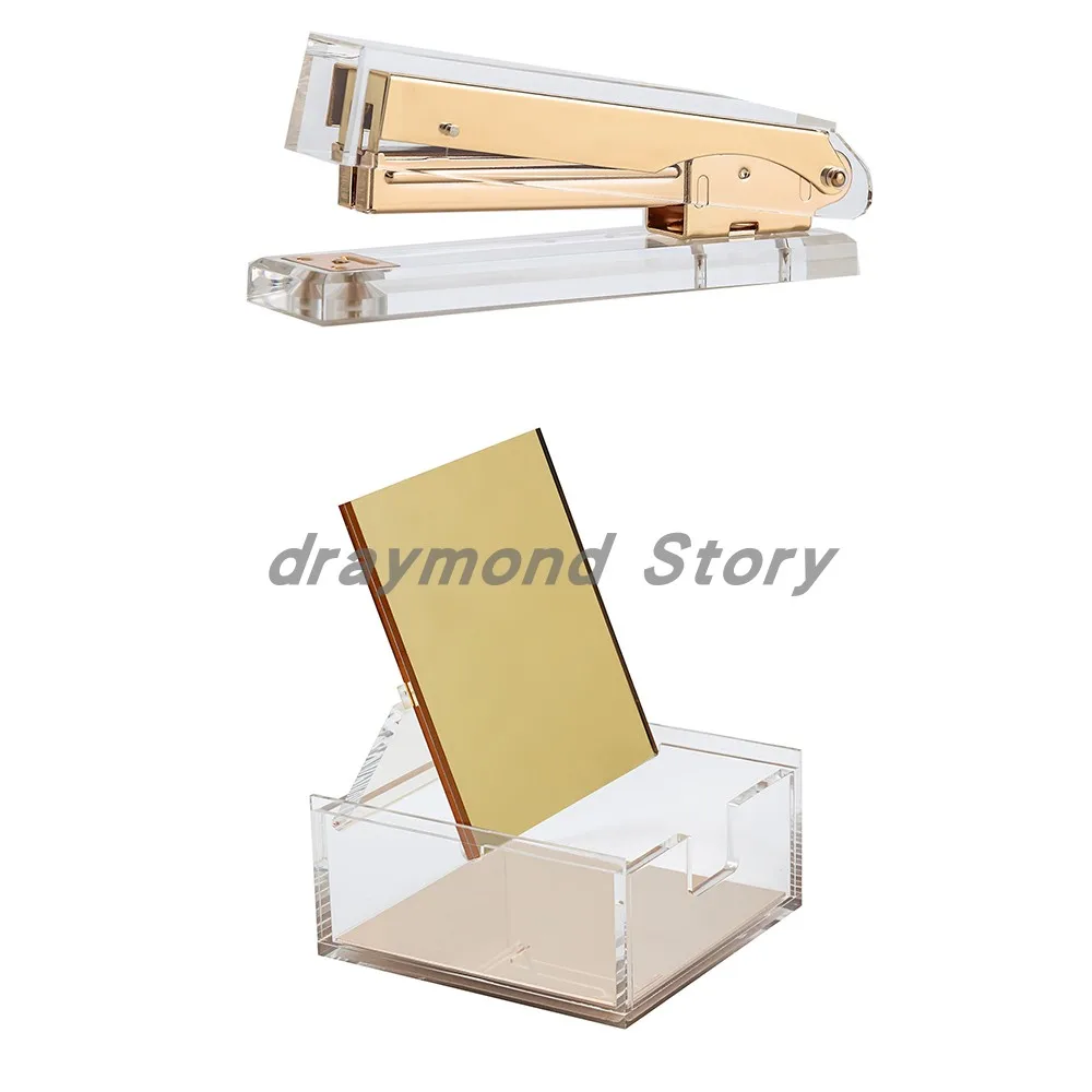 Gold Acrylic Gold Mirror Box And Stapler Stationery Student Office